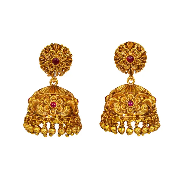 Classic_Temple_Floral_Jhumkas_Gold_Plated_Ethnic_Earring_R_1725_Red