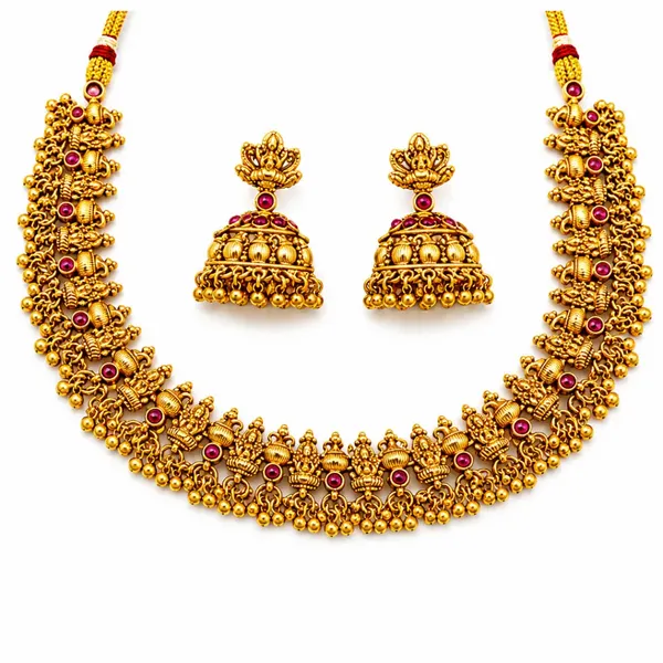 Everyday_Minimal_Short_Necklace_Set_Gold_Plated_Ethnic_Style_K_1565_Red