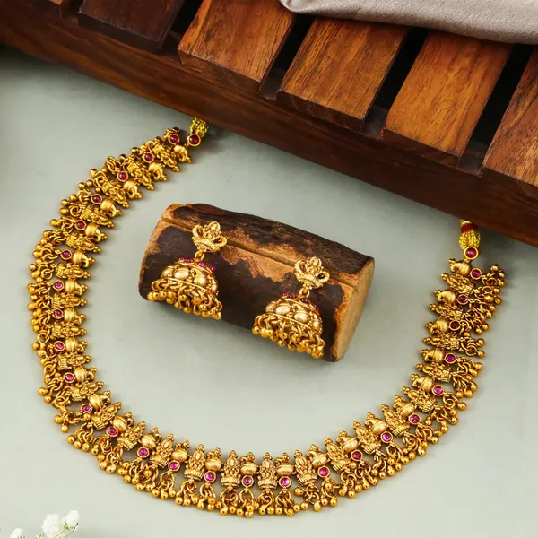 Everyday_Minimal_Short_Necklace_Set_Gold_Plated_Ethnic_Style_K_1565_Red