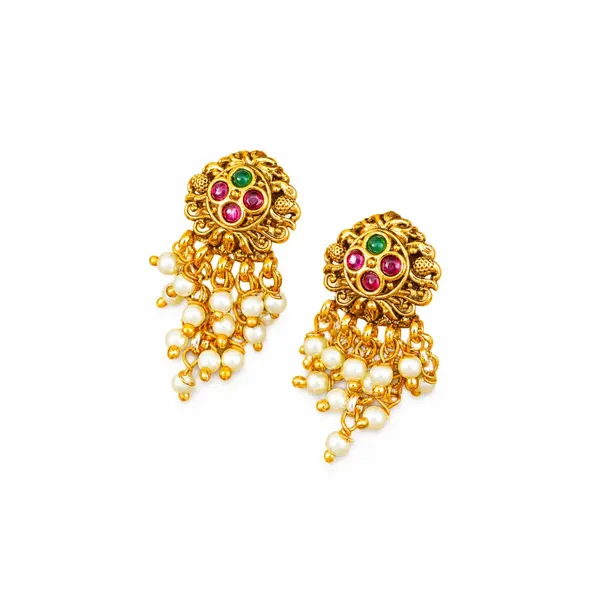 Minimalist_Temple_Bali_Earrings_Gold_Plated_Ruby_Emerald_Design_R_2155_Green