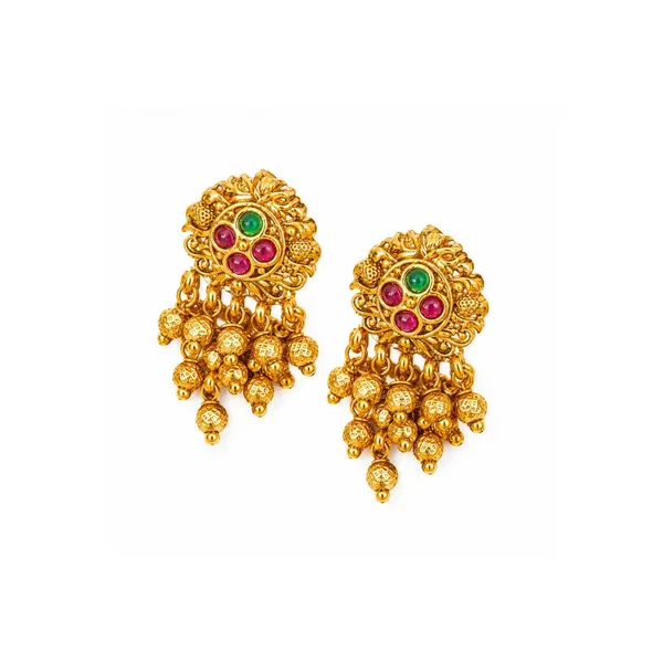 Minimalist_Temple_Bali_Earrings_Gold_Plated_Ruby_Emerald_Design_R_2155_Gold_Green