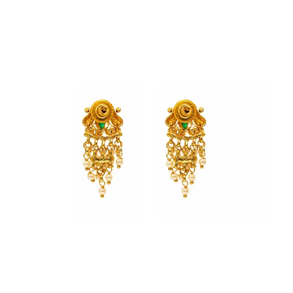 Antique_Gold_Minimal_Bali_Earrings_Pearl_Drop_Temple_Style_R_2156_Green