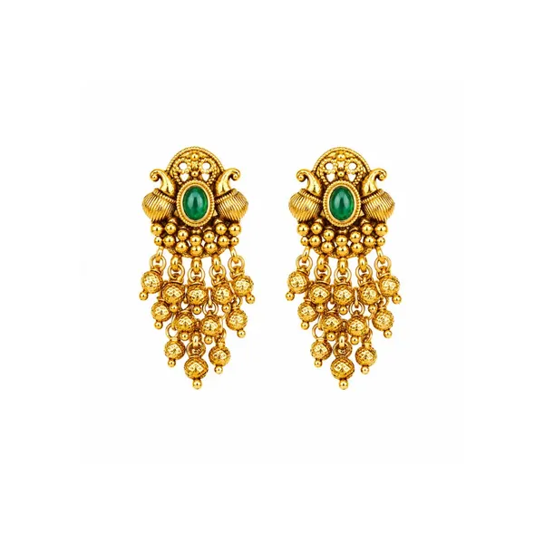 Antique_Gold_Minimal_Bali_Earrings_Pearl_Drop_Temple_Style_R_2156_Gold_Green