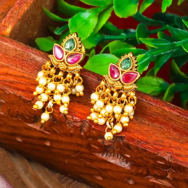 South_Indian_Temple_Bali_Earrings_Minimalist_Pearl_Cluster_Look_T_73_Green