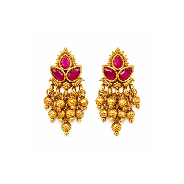 South_Indian_Temple_Bali_Earrings_Minimalist_Pearl_Cluster_Look_T_73_Gold_Red