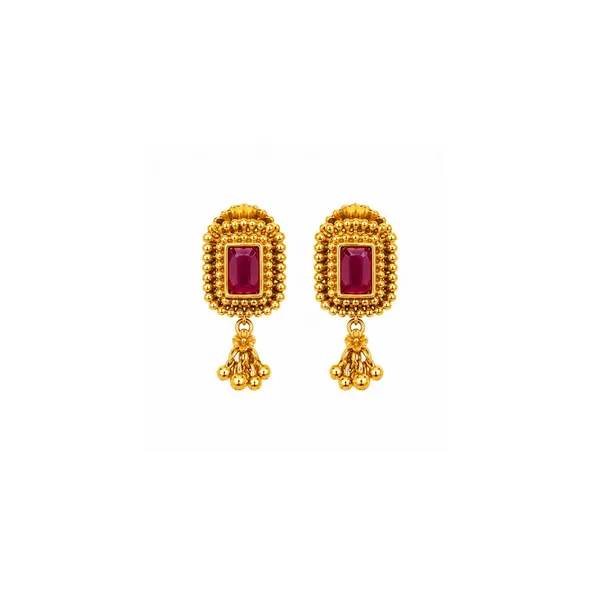 Lightweight_Minimal_Temple_Bali_Gold_Plated_Ethnic_Earrings_T_85_Red
