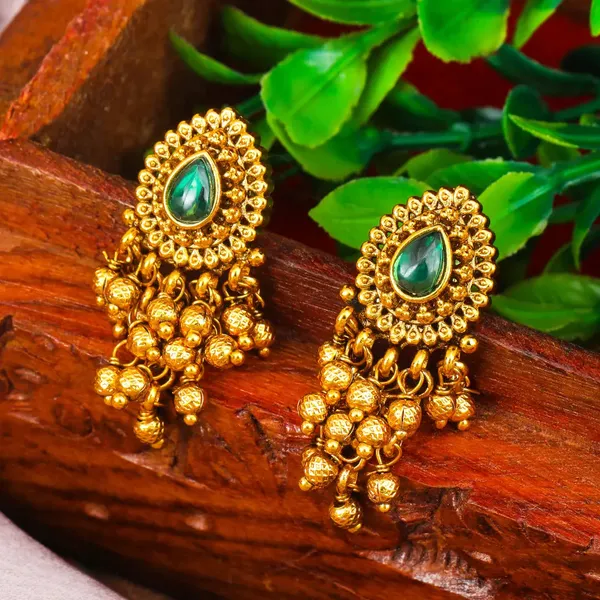 Elegant_Minimal_Temple_Bali_Earrings_Gold_Plated_Ruby_Pearl_Design_R_2153_Gold_Green