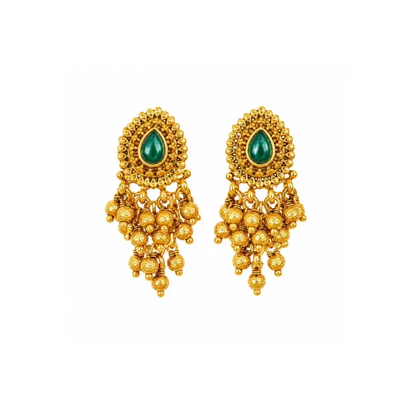 Elegant_Minimal_Temple_Bali_Earrings_Gold_Plated_Ruby_Pearl_Design_R_2153_Gold_Green