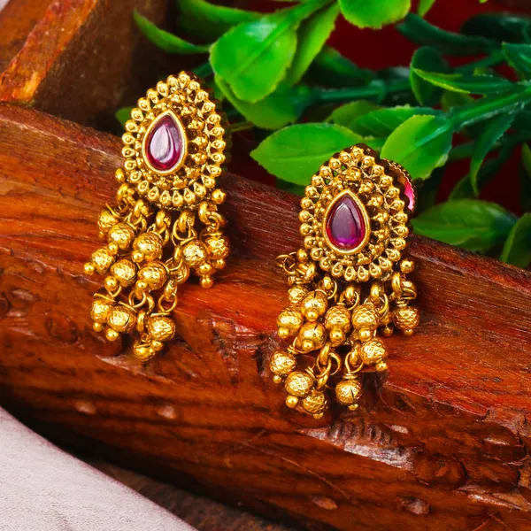 Elegant_Minimal_Temple_Bali_Earrings_Gold_Plated_Ruby_Pearl_Design_R_2153_Gold_Red