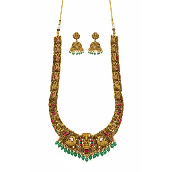 Bridal_Temple_Jewellery_Combo_Set_With_Laxmi_Design_1_Gram_Gold_J_1238n_Green