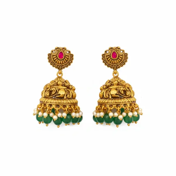 Bridal_Temple_Jewellery_Long_Necklace_Set_With_Laxmi_Design_Gold_Plated_J_1239_Green