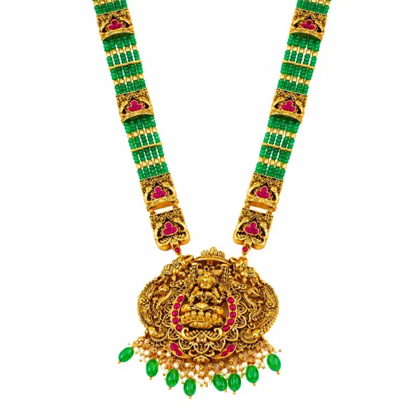 Temple_Jewellery_Pendant_Set_With_Laxmi_Design_Gold_Plated_Bridal_Style_J_1370_Red