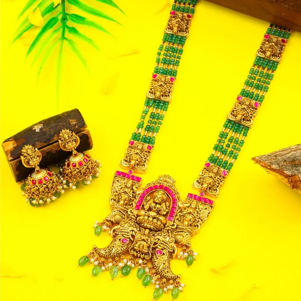 South_Indian_Temple_Jewellery_Pendant_Set_With_Laxmi_Motif_J_1371_Red