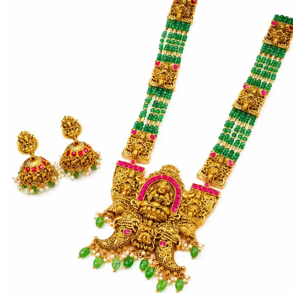 South_Indian_Temple_Jewellery_Pendant_Set_With_Laxmi_Motif_J_1371_Red