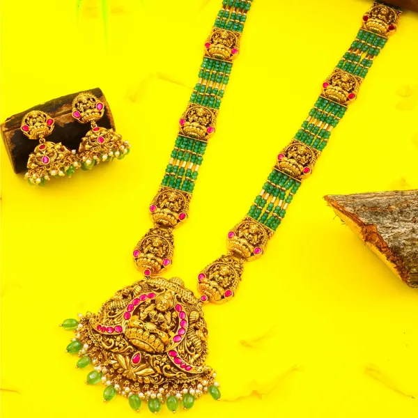 Bridal_Temple_Jewellery_Pendant_Set_Laxmi_Design_Gold_Look_J_1372_Red