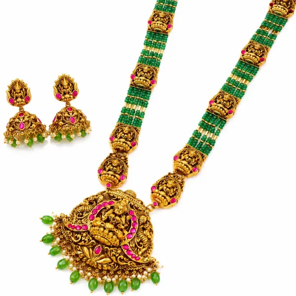 Bridal_Temple_Jewellery_Pendant_Set_Laxmi_Design_Gold_Look_J_1372_Red