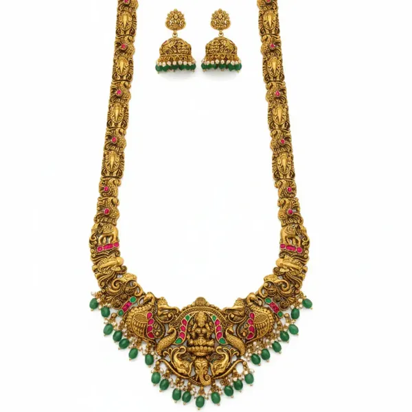 Bridal_Temple_Jewellery_Combo_Set_With_Laxmi_Design_1_Gram_Gold_J_1242n_Green