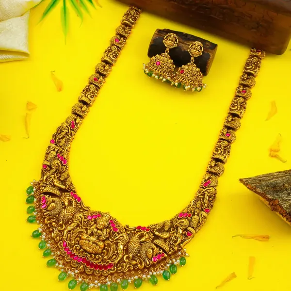 Traditional_Bridal_Temple_Jewellery_Long_Necklace_Set_Laxmi_Motif_J_1241_Red