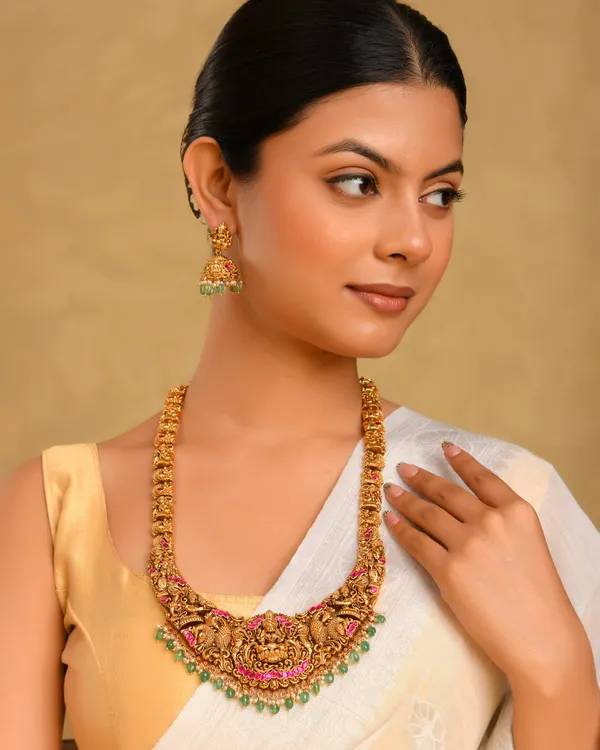 Traditional_Bridal_Temple_Jewellery_Long_Necklace_Set_Laxmi_Motif_J_1241_Red