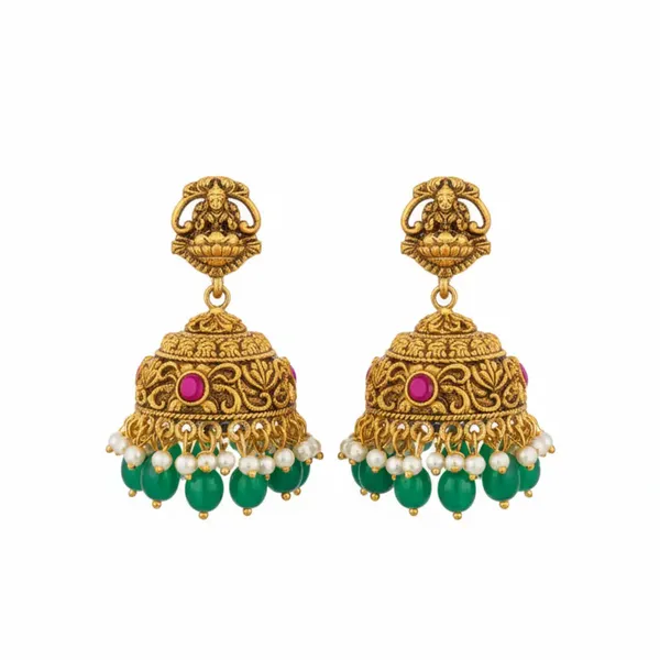 Minimal_Bridal_Temple_Jewellery_Short_Necklace_Set_Laxmi_Motif_J_1240_Red