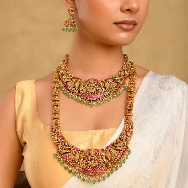 Heritage_Temple_Jewellery_Bridal_Combo_Set_Laxmi_Design_Gold_Look_J_1240n_Red