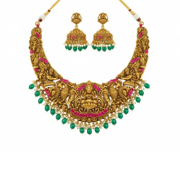 Heritage_Temple_Jewellery_Bridal_Combo_Set_Laxmi_Design_Gold_Look_J_1240n_Red