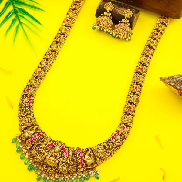 Ethnic_Temple_Jewellery_Long_Necklace_Set_With_Laxmi_Design_J_1237_Red