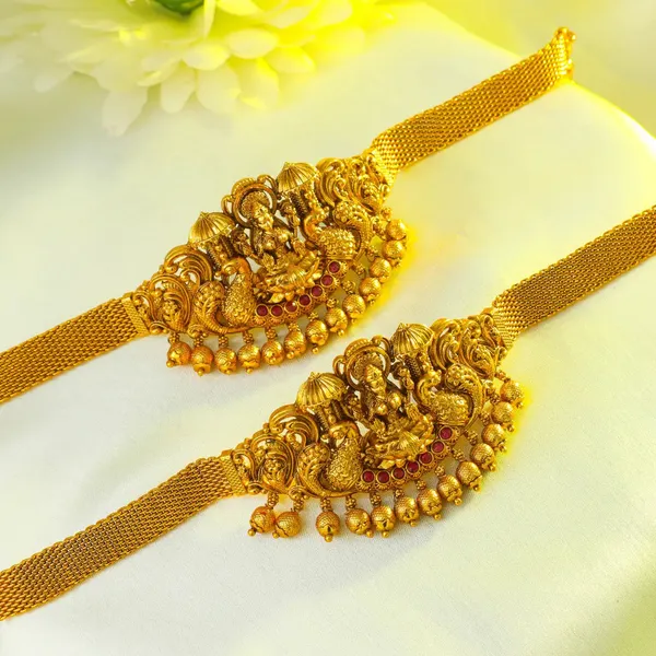 Bridal_Temple_Jewellery_Baju_Band_With_Laxmi_Design_Gold_Plated_Armlet_Red