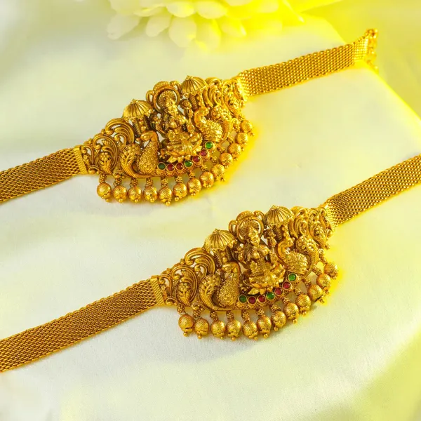 Bridal_Temple_Jewellery_Baju_Band_With_Laxmi_Design_Gold_Plated_Armlet_Green