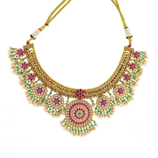 Kundan_Lakshmi_Temple_Short_Necklace_Set_K_1698_Green