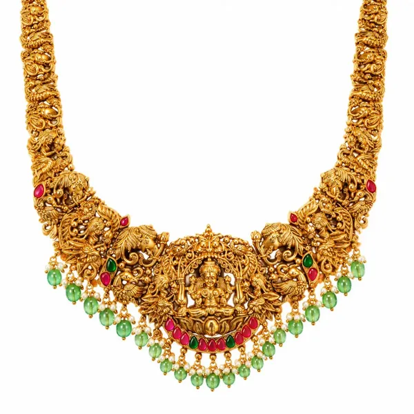 Lakshmi_Kundan_Temple_Long_Necklace_Set_J_70_Green