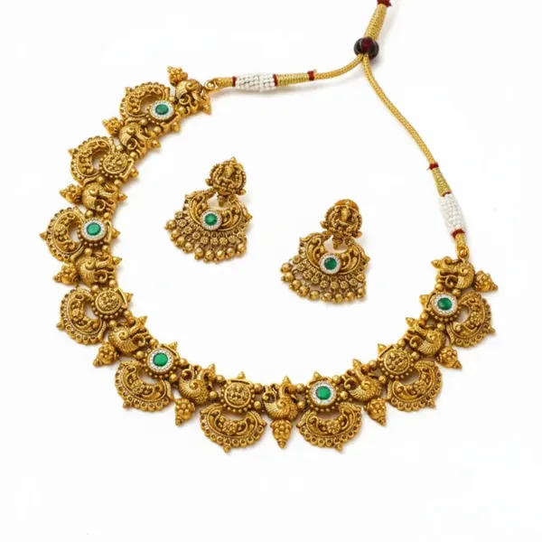 Antique_Gold_Temple_Necklace_Set_South_Indian_Bridal_J_936_Green