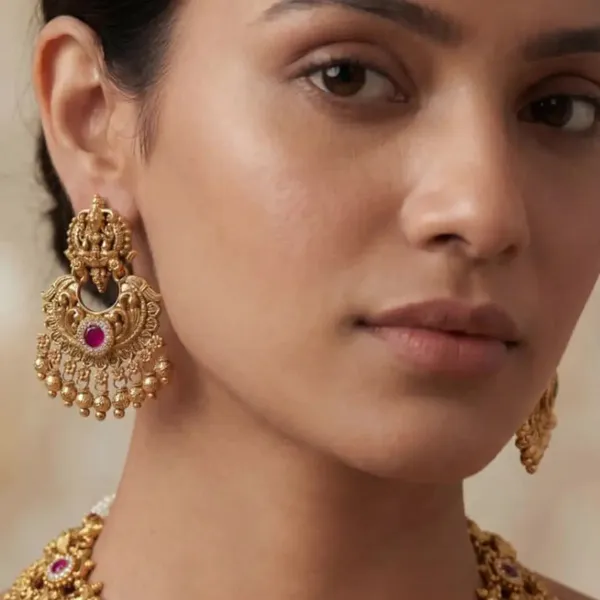 Antique_Gold_Temple_Necklace_Set_South_Indian_Bridal_J_936_Green