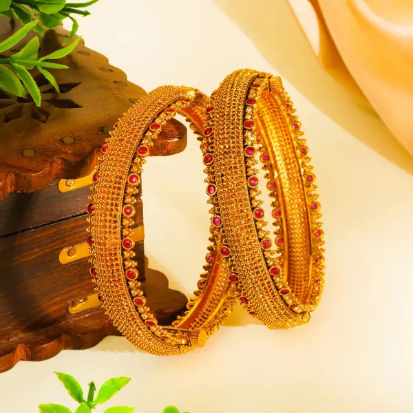 Antique_Temple_Gold_Platted_Bangles_With_Ruby_Stones_V_2249_Red