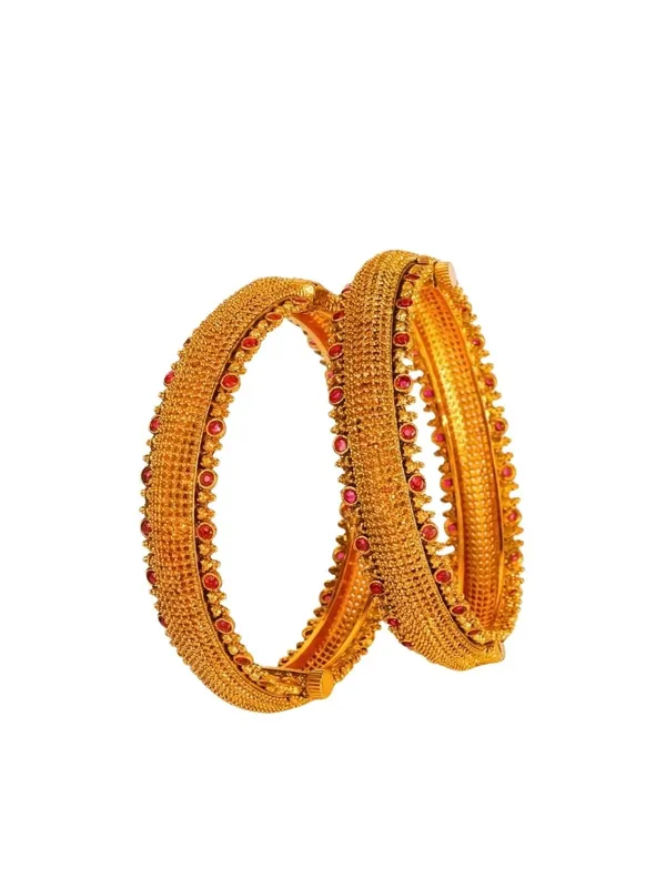 Antique_Temple_Gold_Platted_Bangles_With_Ruby_Stones_V_2249_Red