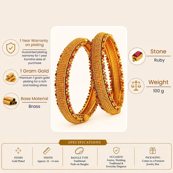Antique_Temple_Gold_Platted_Bangles_With_Ruby_Stones_V_2249_Red
