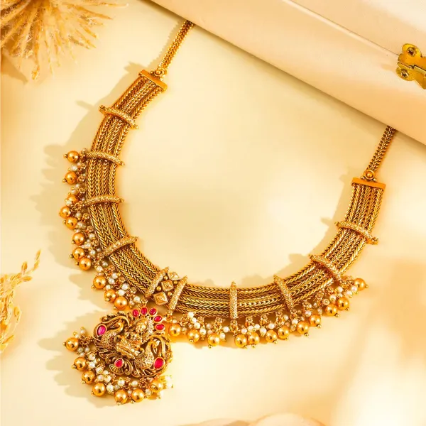 Antique_Lakshmi_Temple_Necklace_For_South_Indian_Bridal_Jewellery_J_943_Red