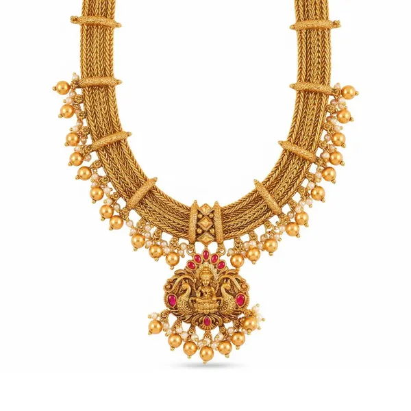 Antique_Lakshmi_Temple_Necklace_For_South_Indian_Bridal_Jewellery_J_943_Red