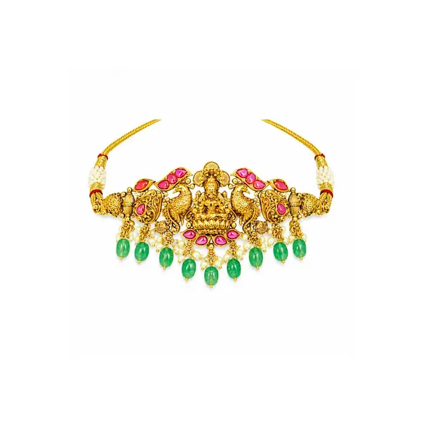 Lakshmi_Temple_Jewellery_Bridal_Choker_Set_With_Green_Beads_J_531_Red