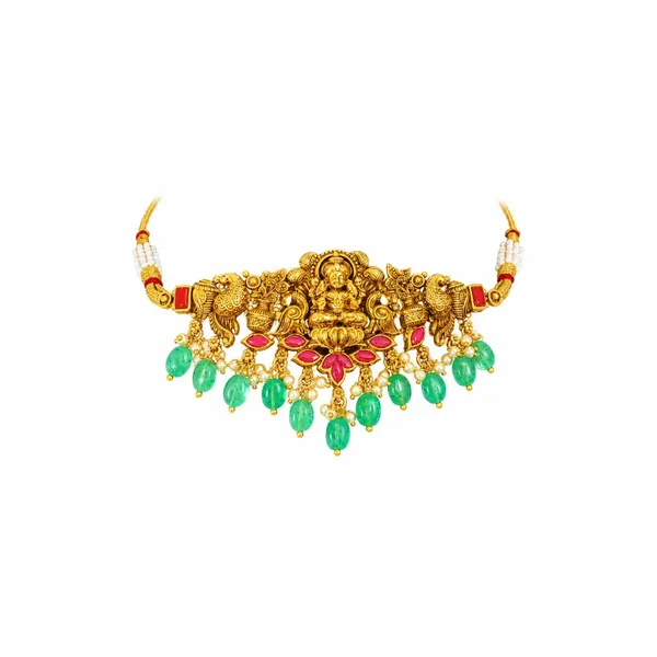 Lakshmi_Antique_Temple_Jewellery_Bridal_Choker_With_Green_Stone_Drops_J_480_Red