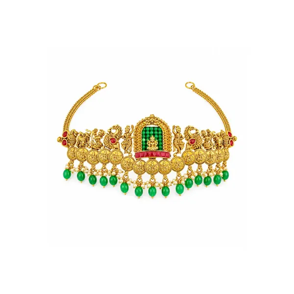 Lakshmi_Temple_Jewellery_Bridal_Choker_Set_With_Green_Bead_Drops_J_953_Red