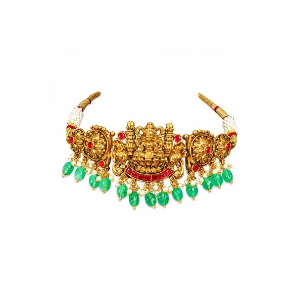 Lakshmi_Antique_Temple_Jewellery_Bridal_Choker_Set_With_Green_Drops_J_477_Red
