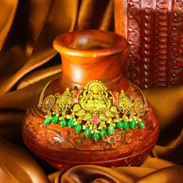 Traditional_Lakshmi_Temple_Jewellery_Bridal_Choker_Set_With_Green_Beads_J_954_Red