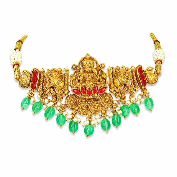 Lakshmi_Temple_Jewellery_Bridal_Choker_Set_With_Green_Stone_Drops_J_479_Red