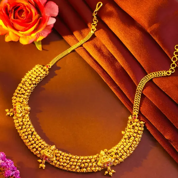 Antique_Temple_Jewellery_Short_Necklace_Set_For_South_Indian_Bridal_Wear_K_1877_Red