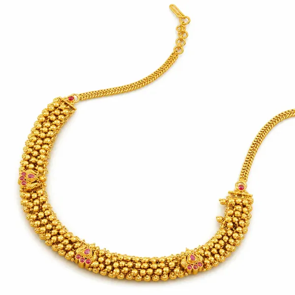 Classic_Temple_Jewellery_Short_Necklace_Set_For_South_Indian_Bridal_Wear_K_1876_Red