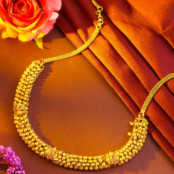 Classic_Temple_Jewellery_Short_Necklace_Set_For_South_Indian_Bridal_Wear_K_1876_Red