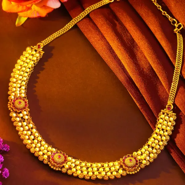 Antique_Temple_Jewellery_Short_Necklace_Set_With_Ruby_Floral_Motifs_K_1873_Red