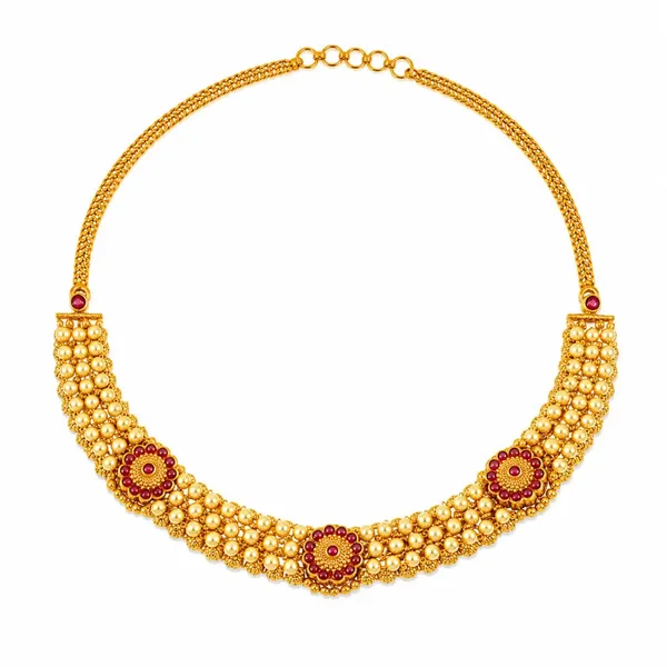 Antique_Temple_Jewellery_Short_Necklace_Set_With_Ruby_Floral_Motifs_K_1873_Red
