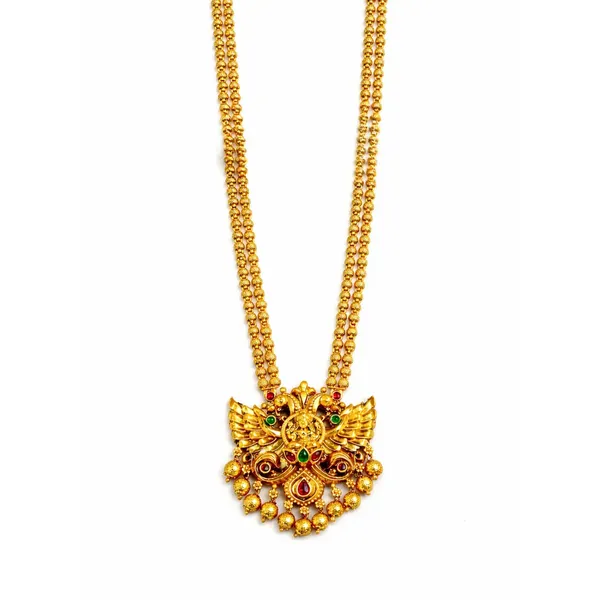 Gandaberunda_Temple_Jewellery_Pendant_Set_With_Long_Beaded_Chain_T_78_Green